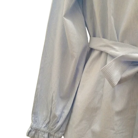 LOFT womens light blue striped square neck tie waist blouse with long sleeve(S) - Picture 4 of 10